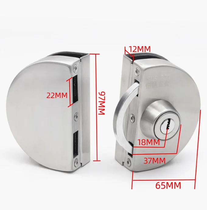 Коммерческий Бескаркасный стеклянный раздвижной замок для главной стеклянной двери из нержавеющей стали с