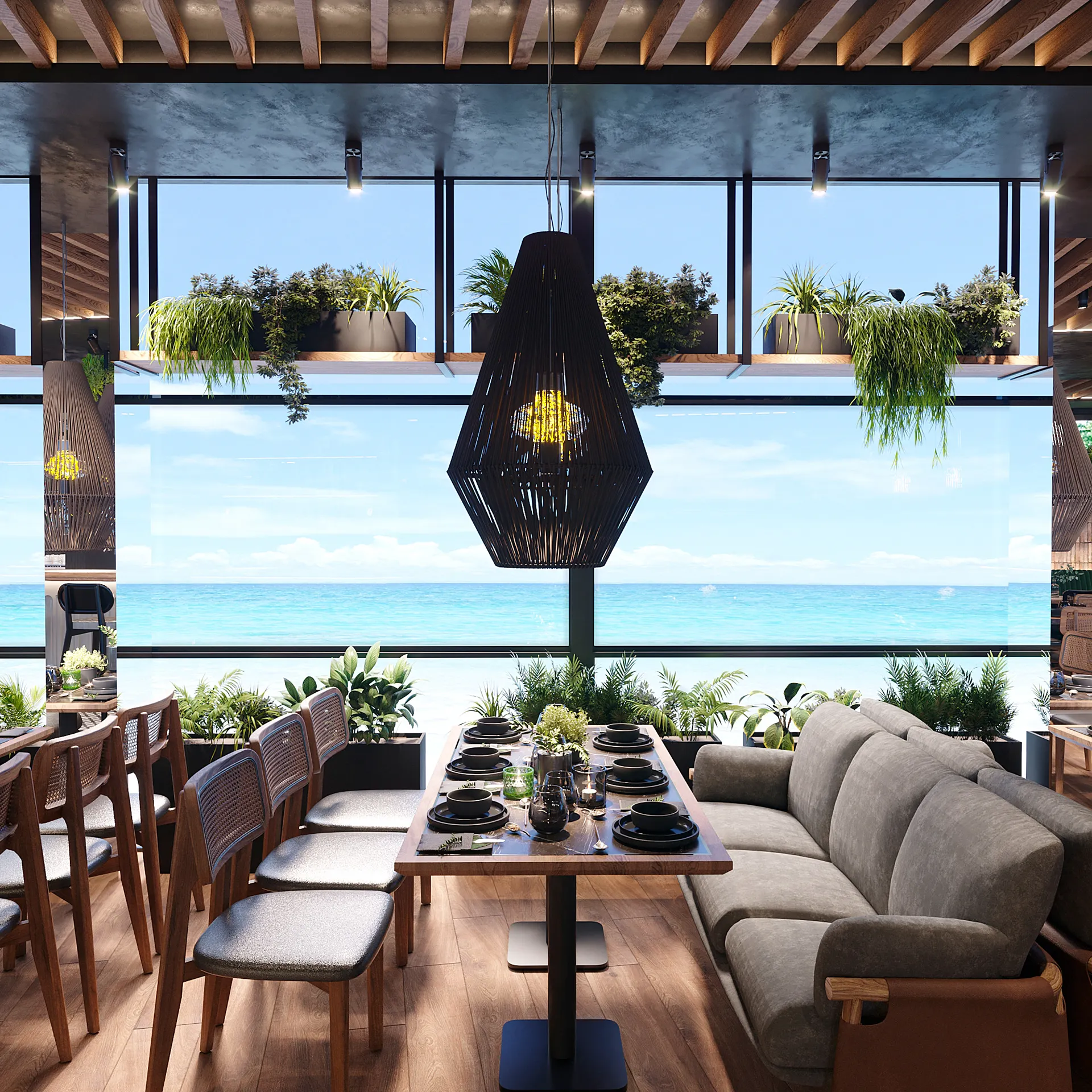 Modern Restaurant Interior Design Bar Furniture Factory Coffee Shop Counter Design Beach Restaurant Furniture Maker