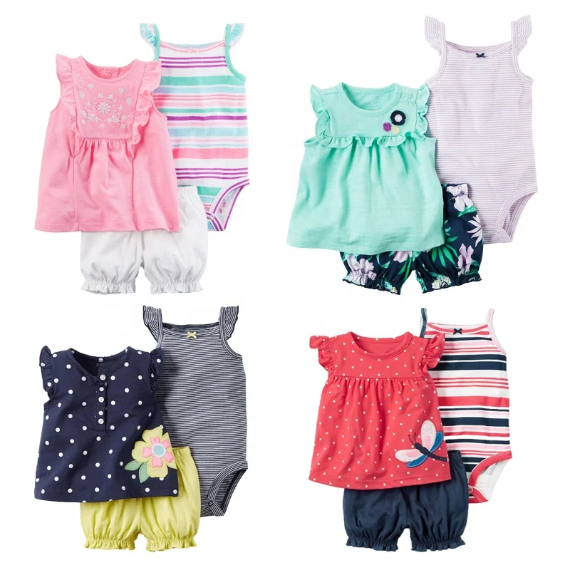 3-Piece floral summer kids clothes t shirt&pants romper infant baby girls princess style clothing sets
