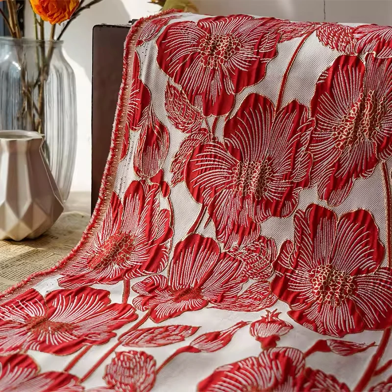 Vintage Gold Silk Jacquard Fabric with Large Flower Embossed Texture Yarn-Dyed for Spring Dresses Mixed Fabric