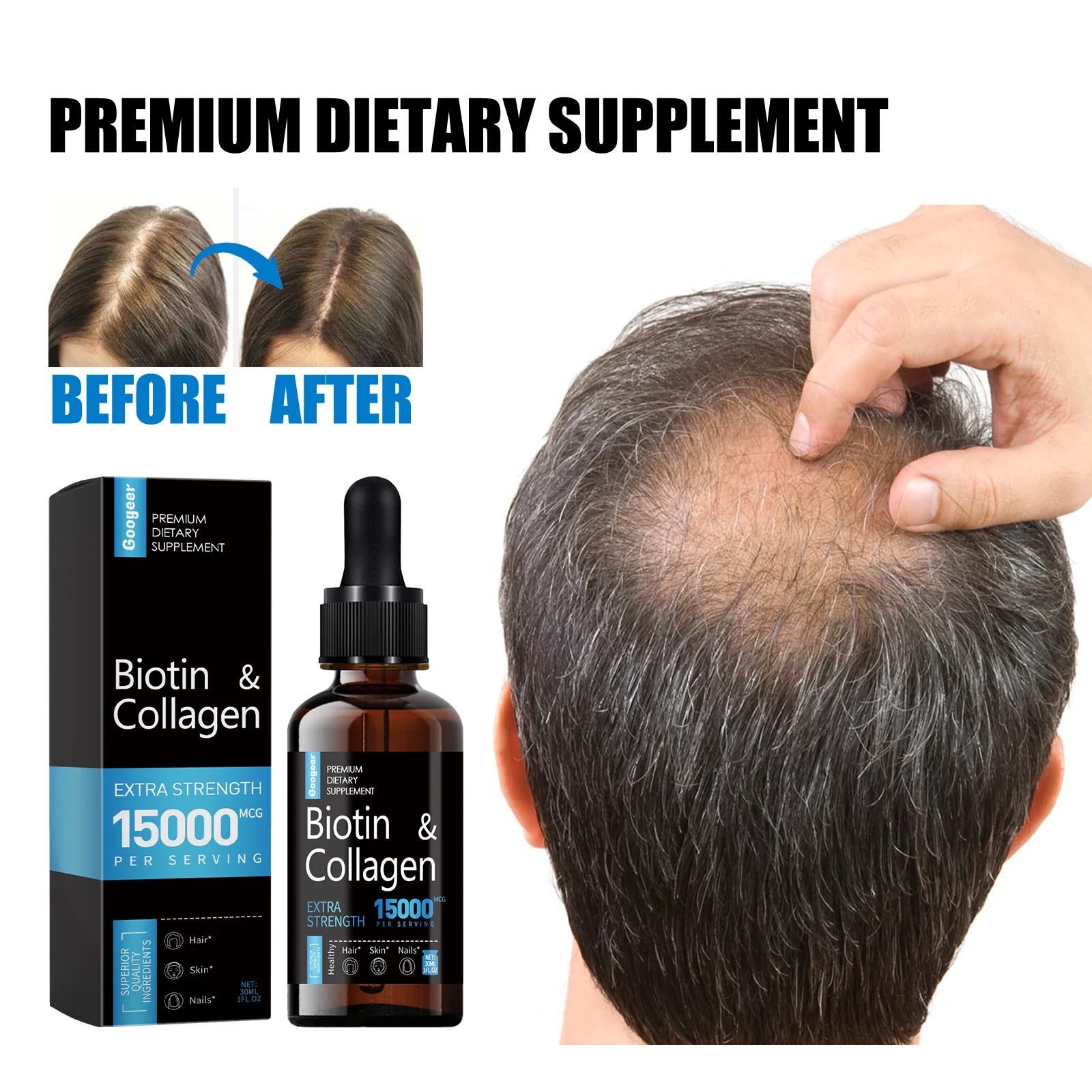 New Arrival Premium Biotin Dietary Supplement Drops Liquid Drops Supports Healthy Hair Skin and Nails for Men & Women 1Oz
