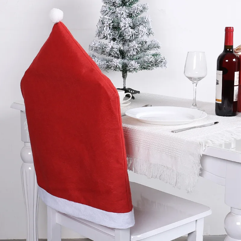Linda toy 2025 Latest products Nonwoven Christmas Chair Covers Dining Table Decorations Red Christmas Hat Chair Covers