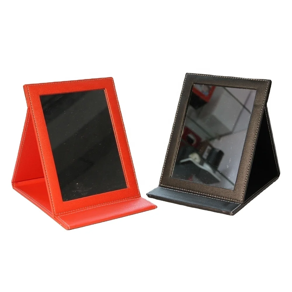 LG6003B OEM Customized Printing Mirror Handmade PU Leather Travel Mirror For Desk