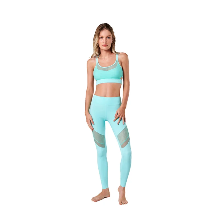 High Quality Vest and Sexy Mesh Leggings Two Piece New Design Fashion Yoga Sets For Women