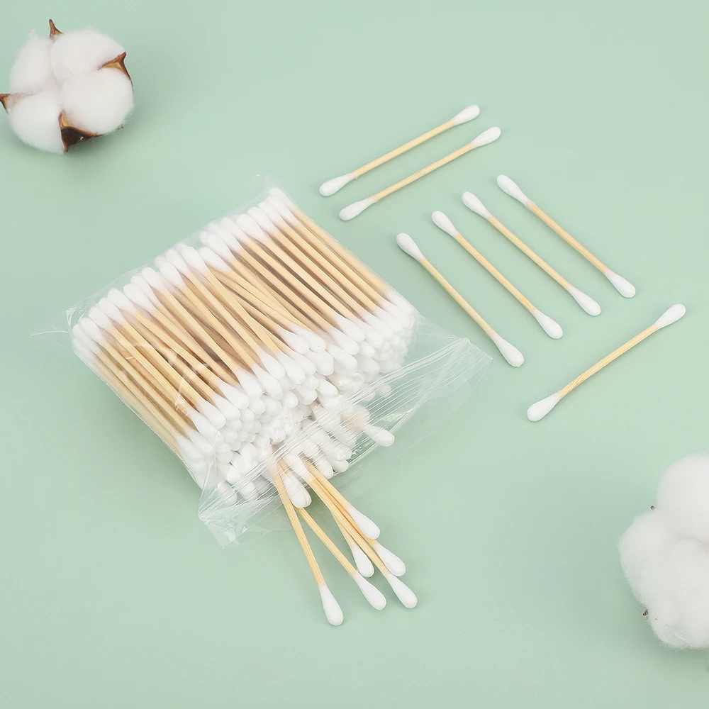 Easy take plastic free double q tips bamboo stick cotton swab medical use disposable applicator cotton buds cotton ear buds