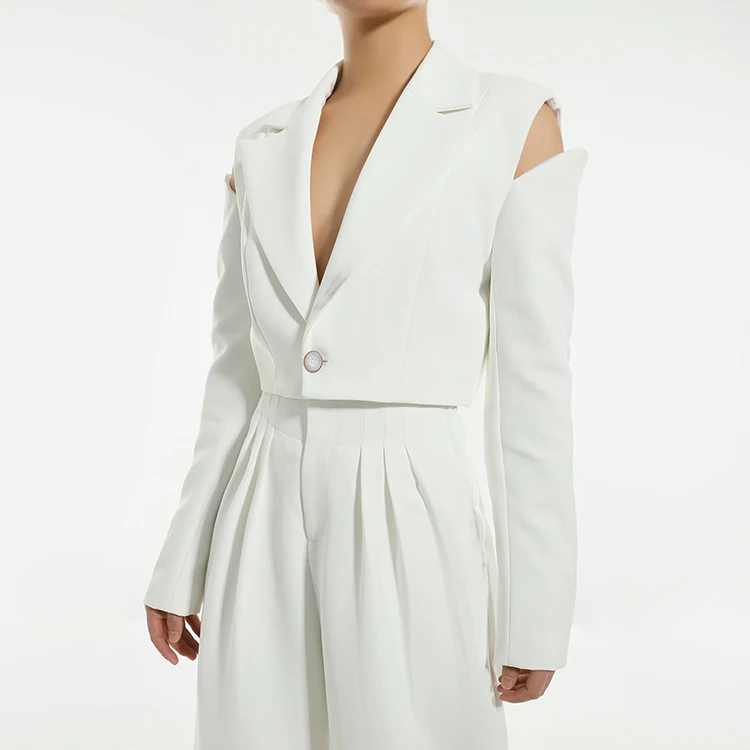 Женские топы 2021, необычные уникальные пикантные белые блейзеры с открытыми плечами и V-образным вырезом, повседневные женские топы с длинным рукавом, 2021