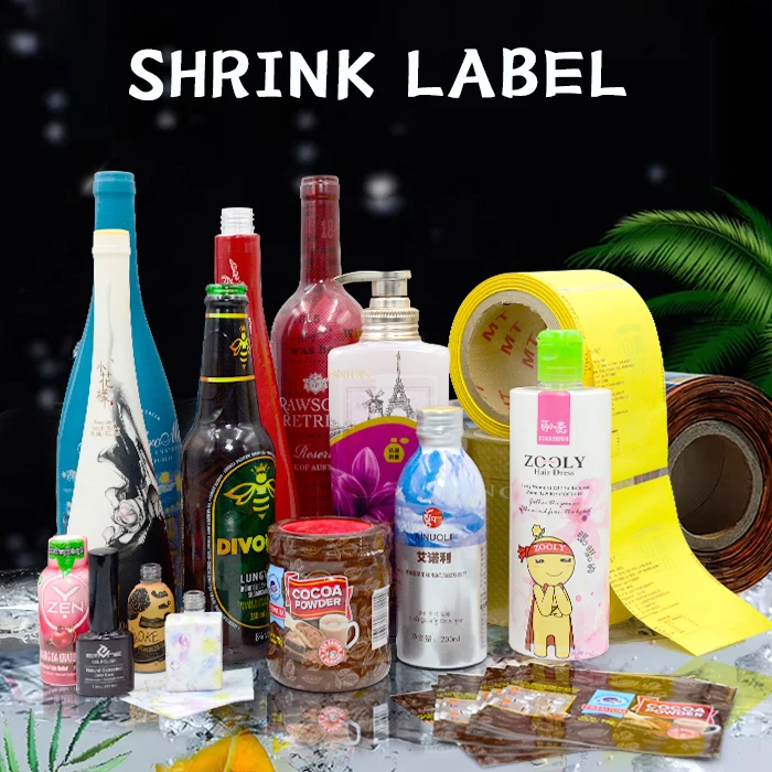 Guangdong Shrink Film PET PVC Shrinkable Plastic Rolls Bottle Sticker Wine Label Heat Shrink Wrap Sleeve for Glass Juice Bottle
