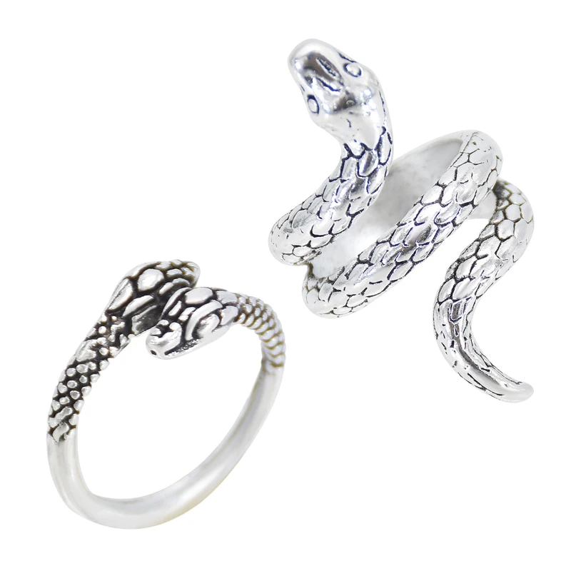 Punk Rock Women Jewelry Silver Ring Fashion Personalized Snakes S925 Pure Alloy Ring Watch Circular Antique Gold Plated 1545