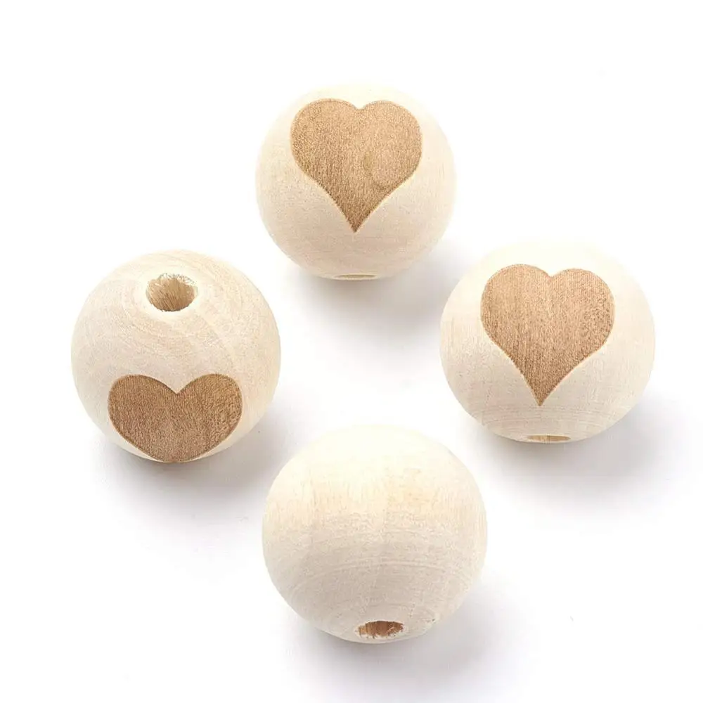 20 pieces 19mm Natural Unfinished with Heart Wood Round Beads Original Color Wooden Slices Ball for DIY Craft Jewelry Making