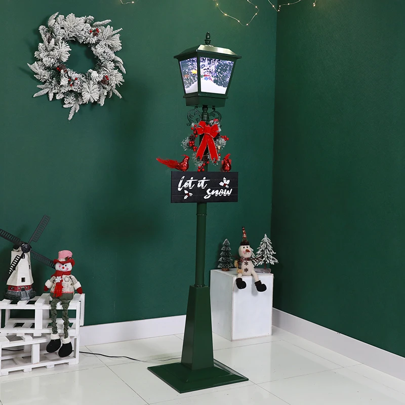 Christmas Decoration Christmas Snowman Post Lamp lovely Red Bird Cardinals Christmas snowing lamp post with Musical Playing