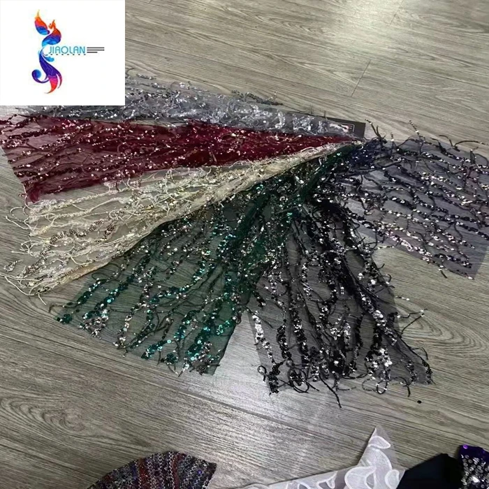 Beautiful flower spandex polyester bubble colorful sequins mesh embroidery fresh fabric