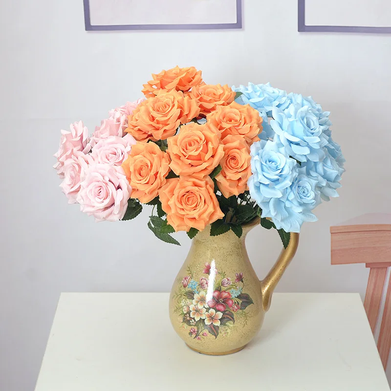 High quality 9 heads bouquet beautiful rose artificial flowers for sale