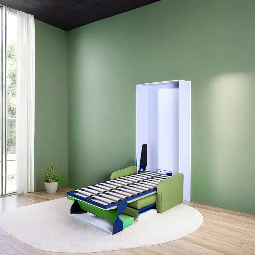 Super Single Full Size Folding Hidden Wall Mounted Green Sofa Bed For Convenient Cleaning