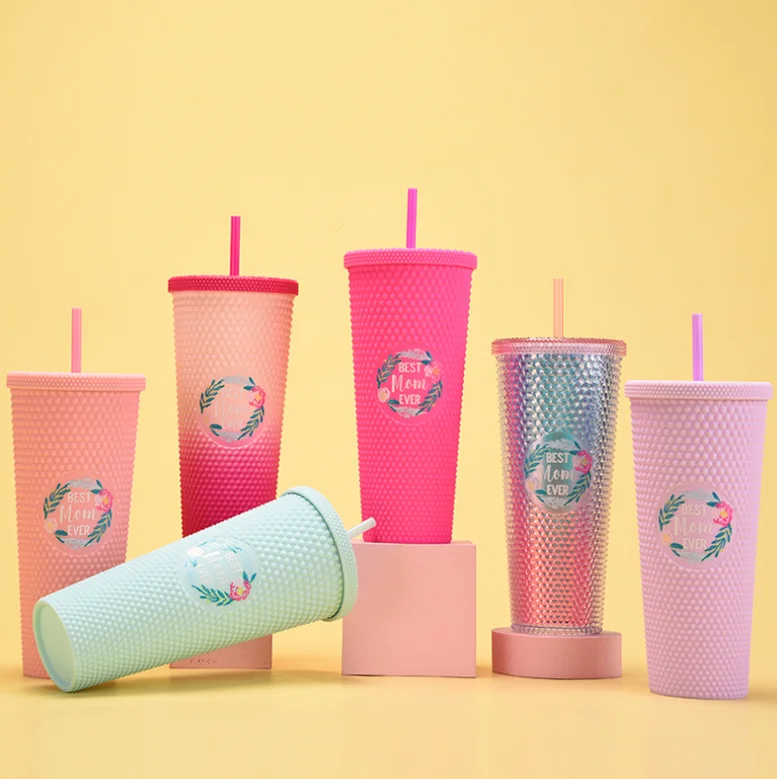 New Design Large Capacity Customized Durian Cup Stainless Steel Double Wall Thermos Flask With Layer Plastic Straw