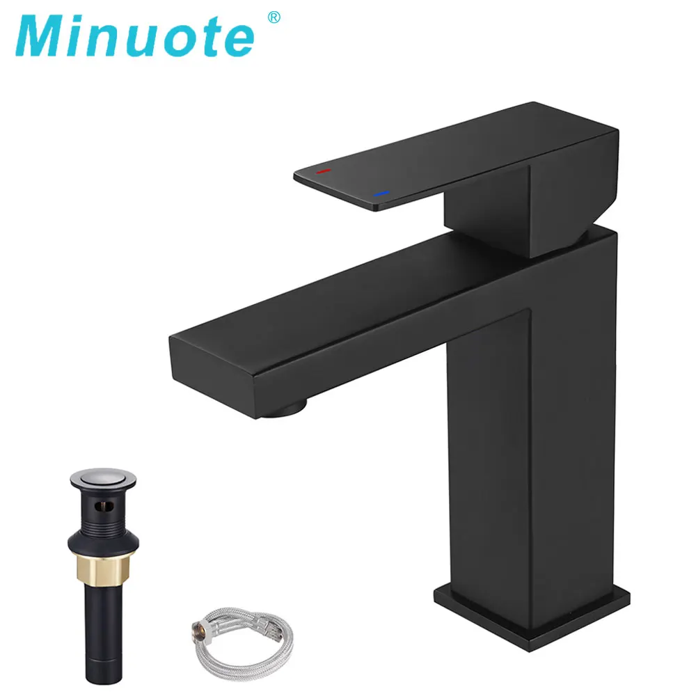 304 stainless steel square shower mixer basin hot cold faucet full sets