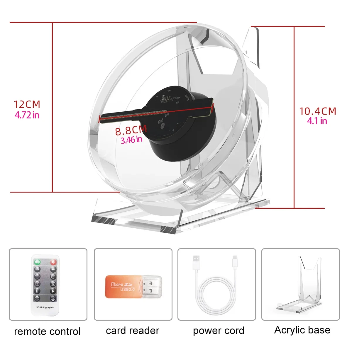 13cm 3D Hologram Projector Fan Desktop Remote Control Advertising 3d holographic fan With Audio Playback With Transparent Cover