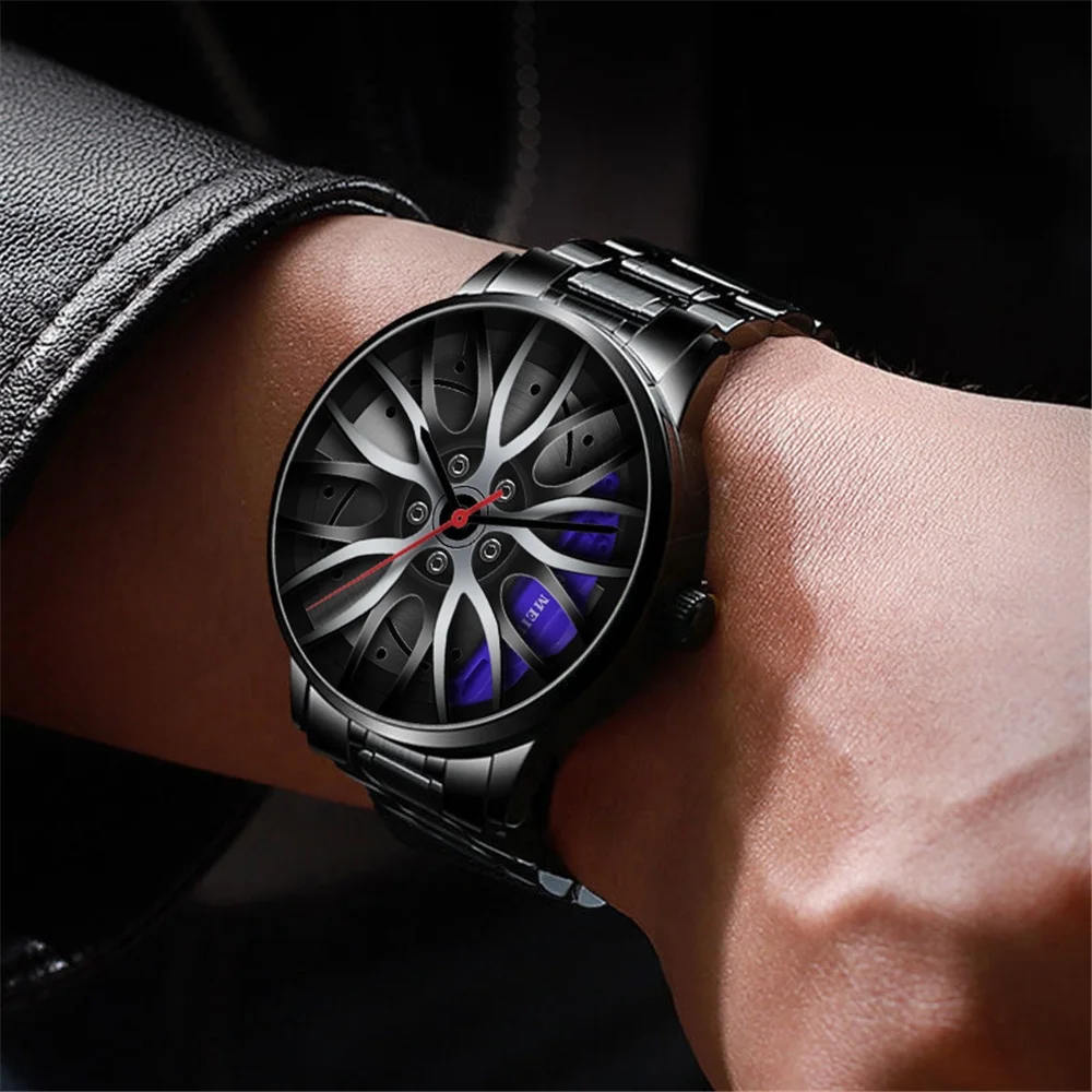 Luxury Custom Unique Black 3D Car Wheel Watch Quartz Sport Rim Car Watches Men Wrist Reloj Car
