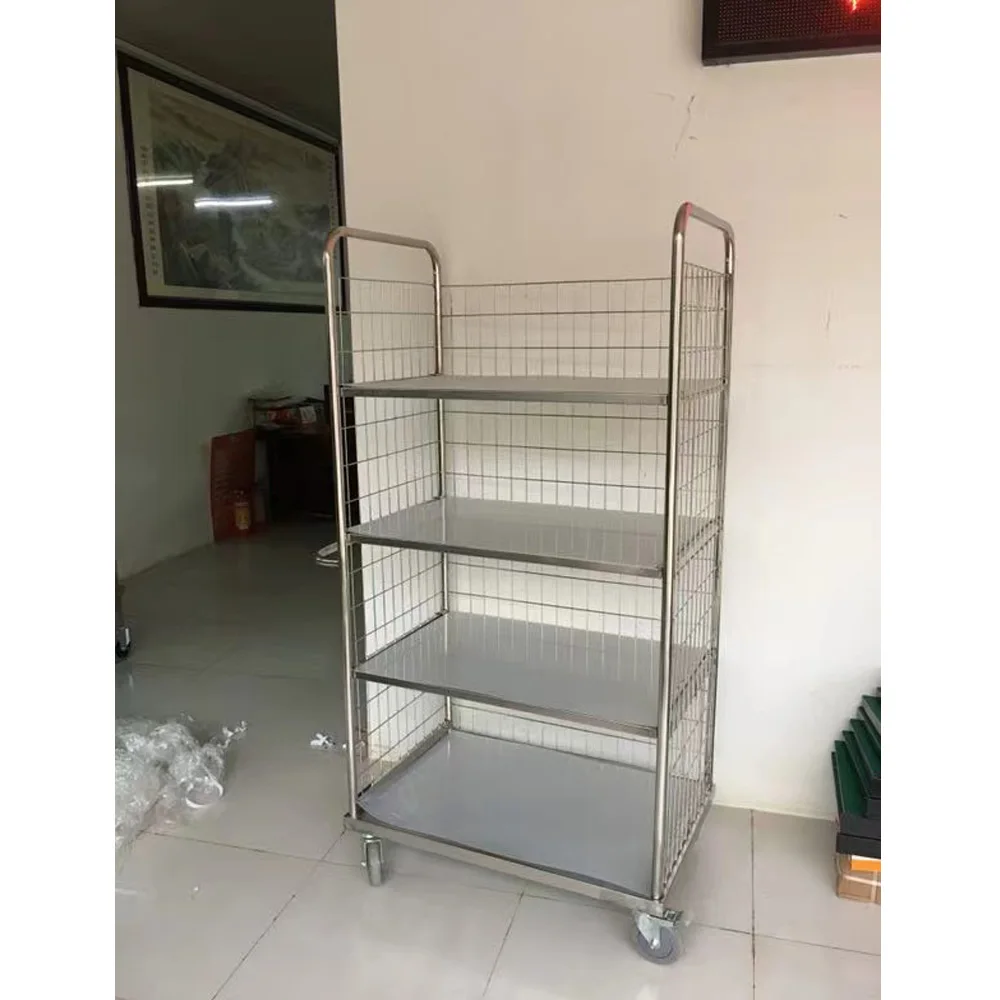 4 Tire Supermarket Stainless Steel 304 Metal Trolley Cart Organization OEM Garage Wire Shelving NSF Certified