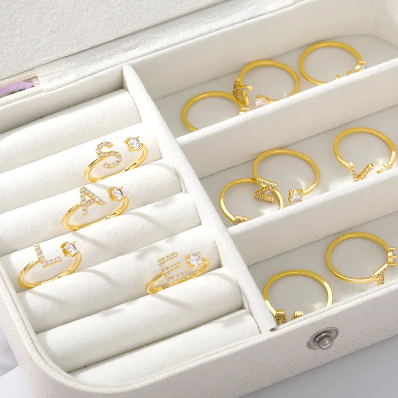 ABC alphabet design rings set charms gold plated stainless steel rings for teenage girls
