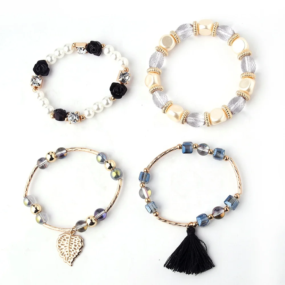 Top Fashion Europe and the United States Crystal Multi-layer Pearl Bracelet Glass Alloy Temperament Fringe