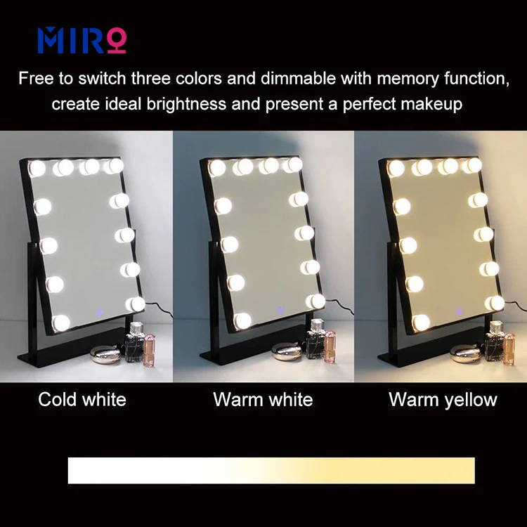 Hollywood Mirror with 12 bulbs Wall Mounted or Desktop Make up Vanity Mirror Alu Framed Customize Lighted Mirror For Powder room
