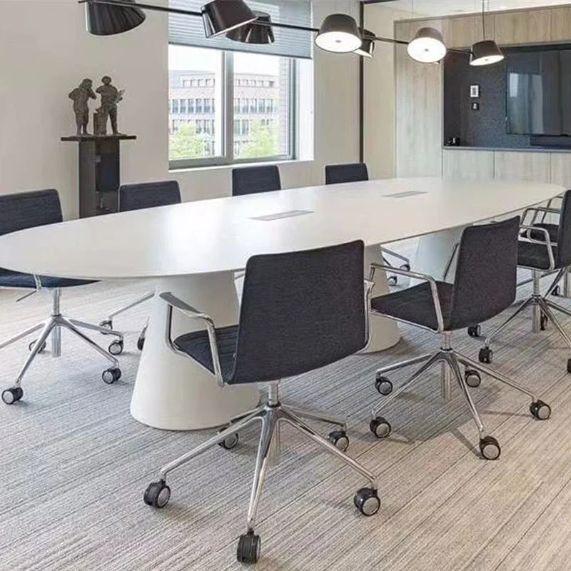 Commercial Office Furniture Meeting Room Table With Socket Oval Solid Wood Meeting Table Size For 10 Person