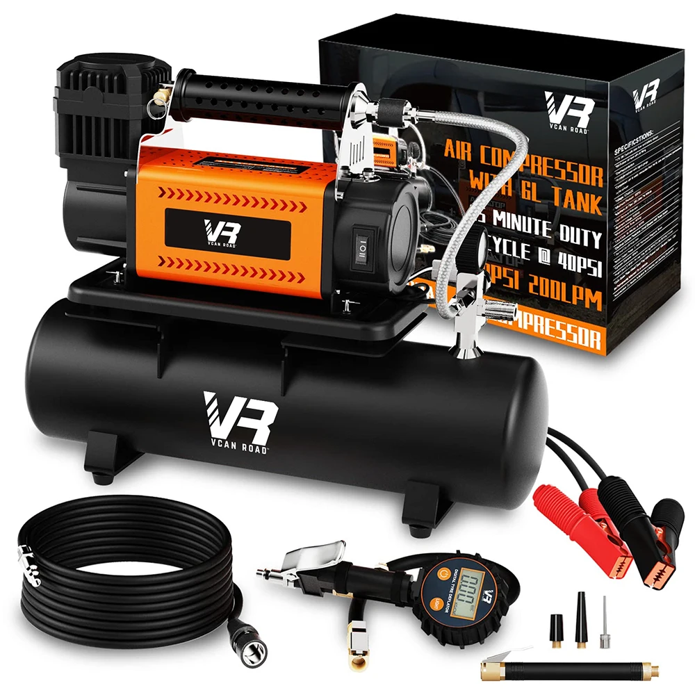 Tire Inflator with Auto-stop Function 6L Gas Can 4X4 Off-road Heavy Duty Car Air Pump for RV, Pickup, Van