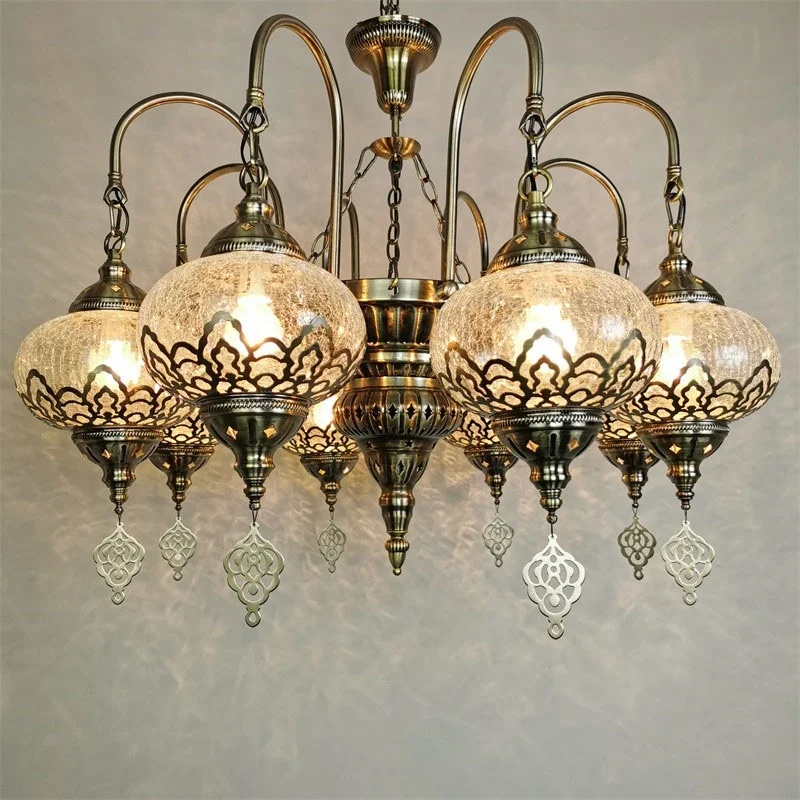 Moroccan Decor 8 Globe Clear Crack Glass Turkish Mosaic Hanging Pendant Light Mosaic Light Turkish Lamp