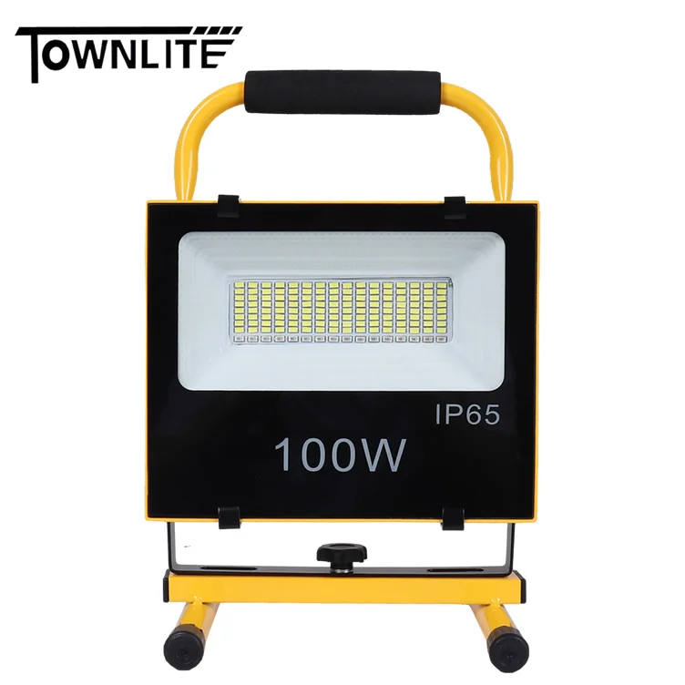 Solar powered camping work lighting lamp portable handle waterproof flood light led outdoor 3000Lm SMD 100W 200W rechargeable