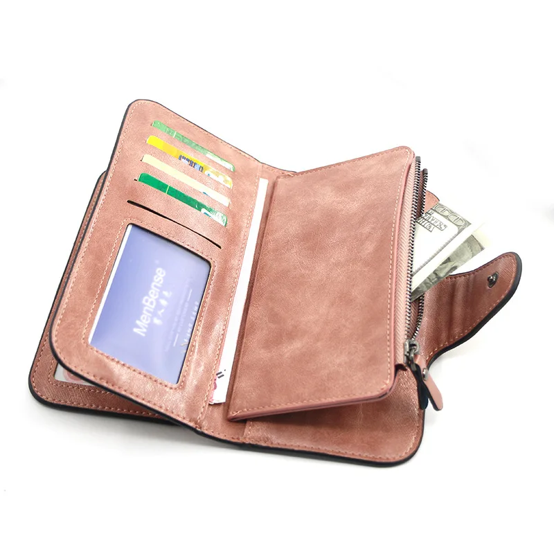 Fashion Long Simple Solid Color Oil Wax Pu Leather Sac Hasp Zipper Vintage Stone Texture Credit Card Clutch Purse Women Wallet