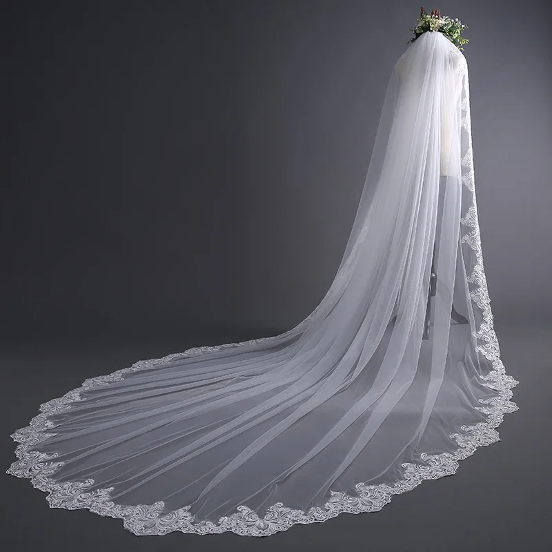 New design 3m Veil Wedding Bridal Veil Lace Trailing Wedding Veil