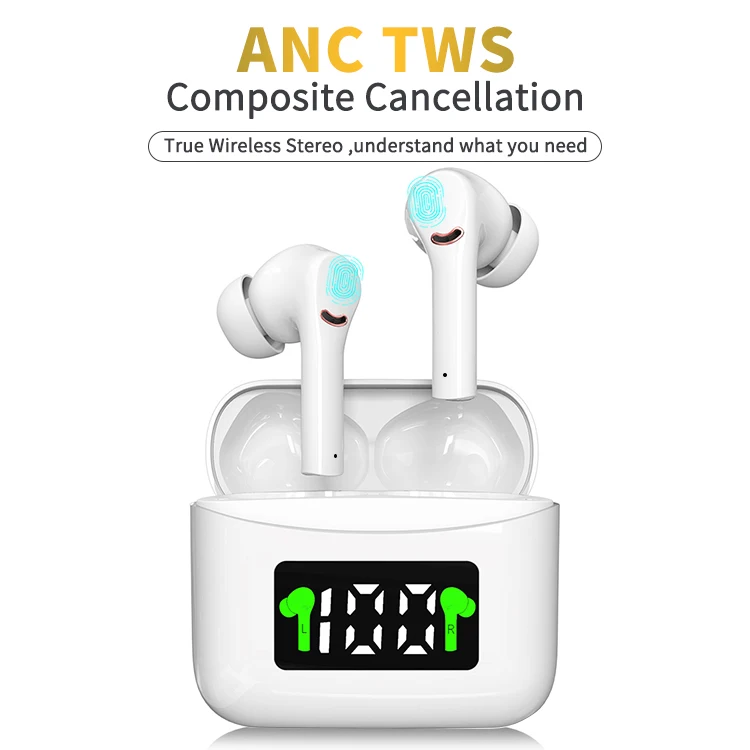  Новинка-38dbs ANC активный шумоподавление наушники J5 Pro TWS BT5.2 IPX5 водонепроницаемые со светодиодным дисплеем