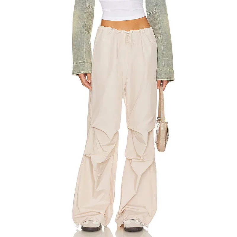 New Arrival Fashion High Quality Customized Baggy Fit Drawstring Low Waist Women Nylon Parachute Pants
