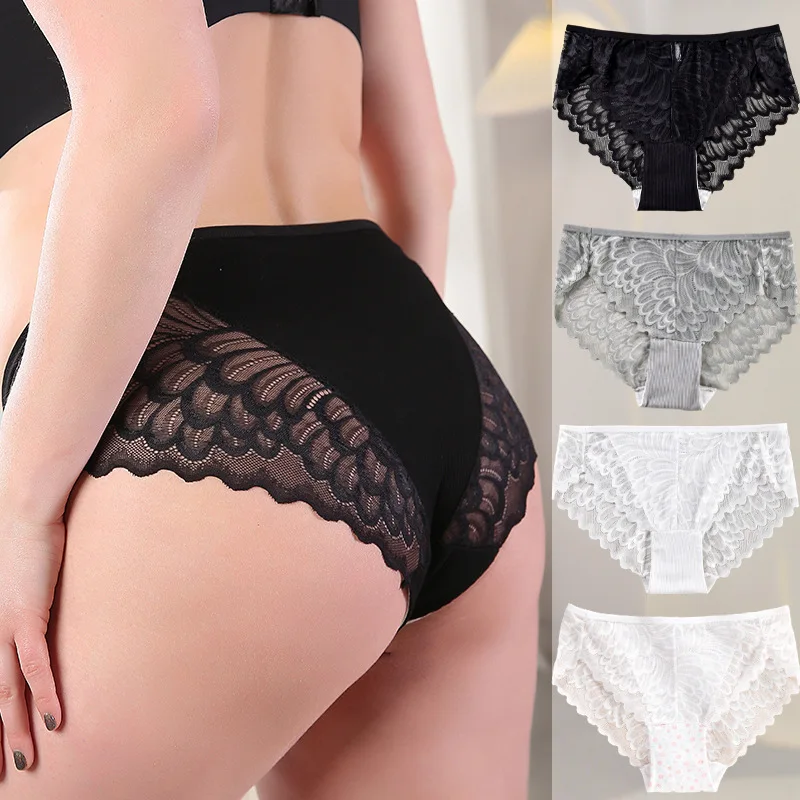 Explosion Factory Direct Large Size Ladies Panties Sexy Lace Fat Mm Cotton Mid-Waist Hipster Panties Large Size Wholesale