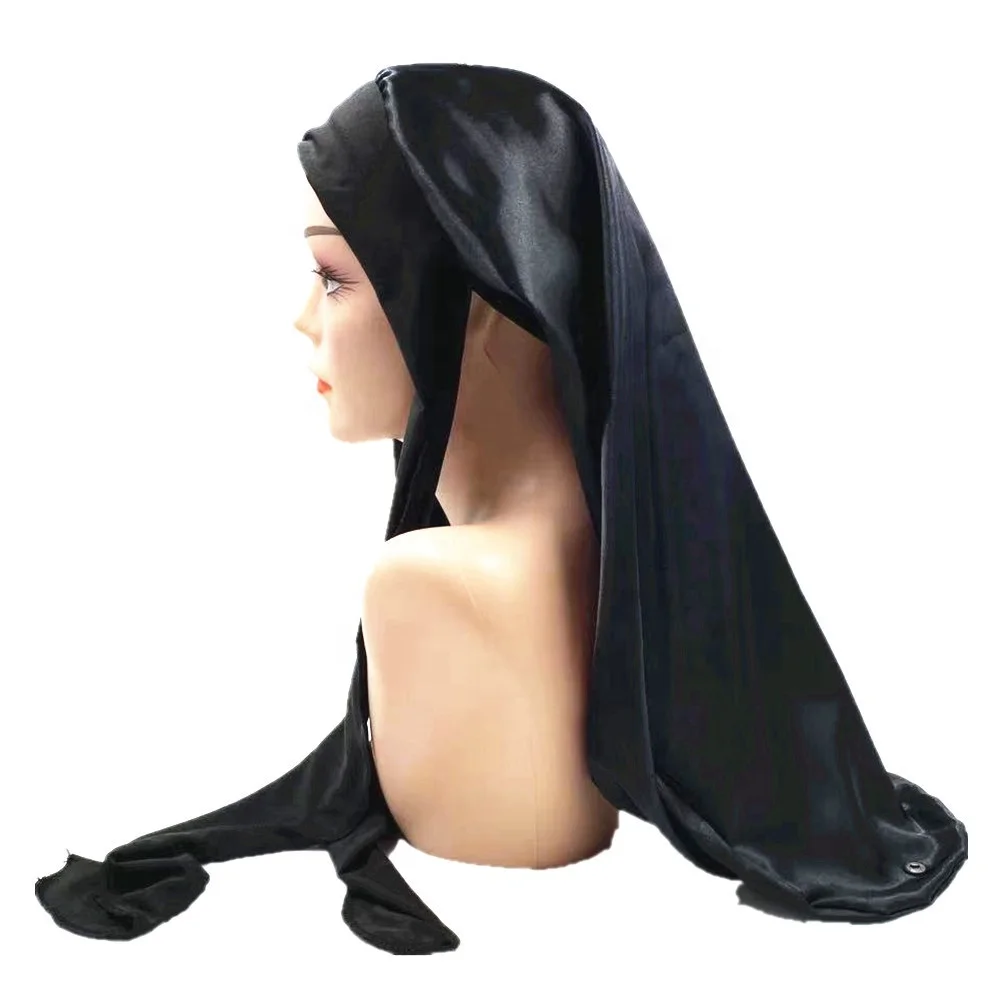 Wholesale Custom Logo  Women Long Bonnets With Wrap Silk Satin Tie Bonnet For Braid Hair braid bonnet with snap