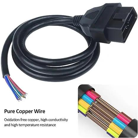 16 Pins J1962 OBD2 OBD-II Male Connector to Open Plug Wire OBD Diagnostic Extension Cable for DIY OBD Open Cable Thickened Cable
