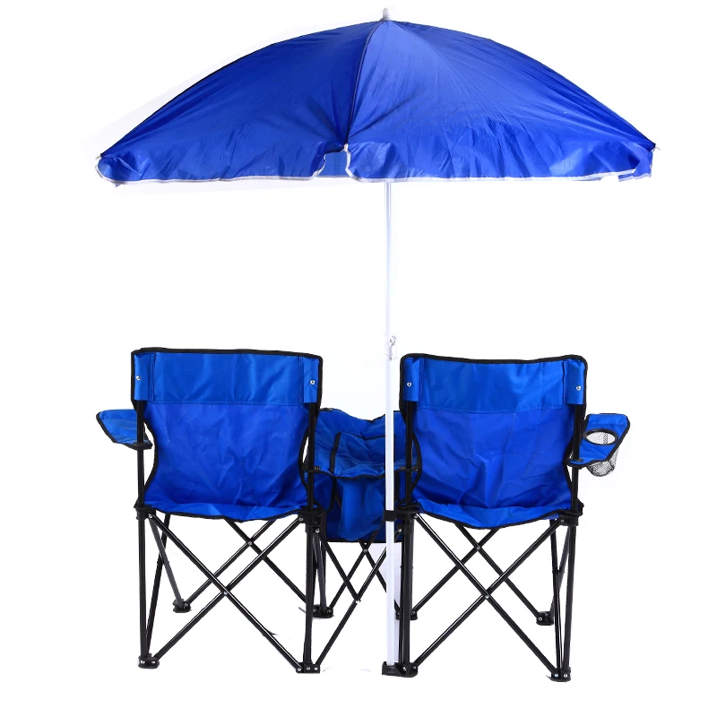 Portable Folding Beach Camping Double Chair ,Table Beach Chair Sun Outdoor Shade With Umbrella