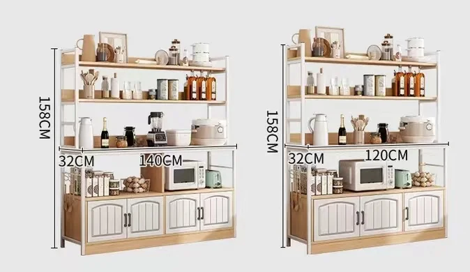 Home Furniture Kitchen Cabinet Wooden Open Shelf with Metal Frame Floor Standing Display Cabinet