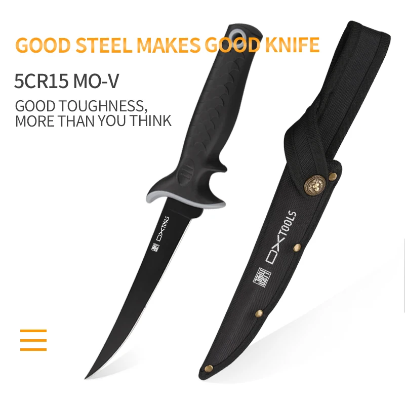 DXTOOLS 7 Inch Ultra Flex Tapered Fillet Knife with Non-Slip Grip Handle5Cr15MoV Stainless Steel Blade Synthetic Sheath for Fish