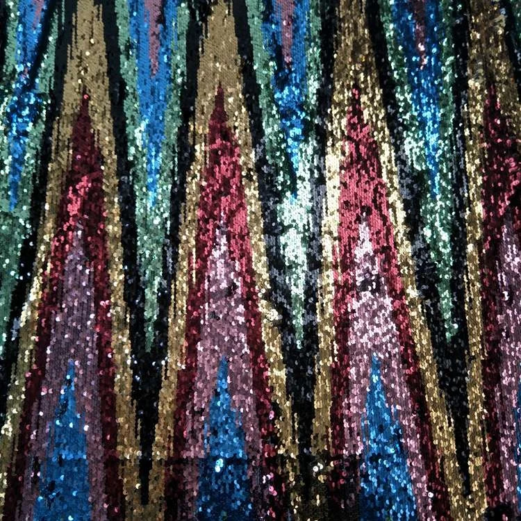Colorful 3d embroidered fabric sequin rainbow fabric indian fabric for dress