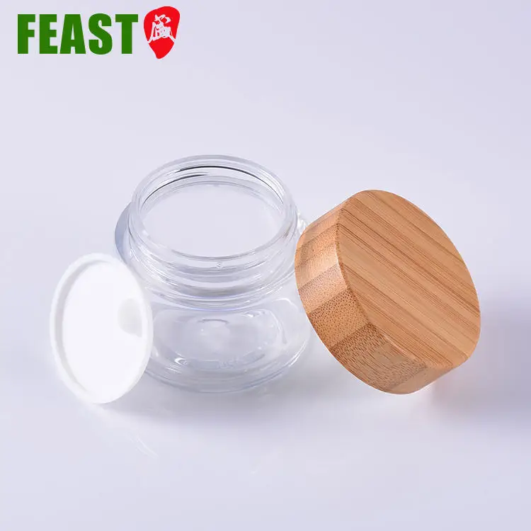250 ml Wide Mouth Clear Jar Cosmetics Bamboo Lid Jar cosmetic bamboo wooden lid cream jar