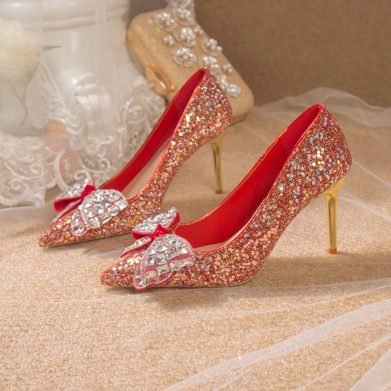 Cheap Factory Price New Elegant Atmospheric Thin Heels Bridal Shoes for Weddings Woman