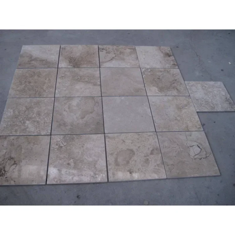 French Pattern Design Natural Coffee Travertine Stone Tile For Home Decoration