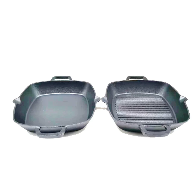 Preseasoned Cast Iron Skillet Fry Pan Square Griddle with Ribs Nonstick with bacon press