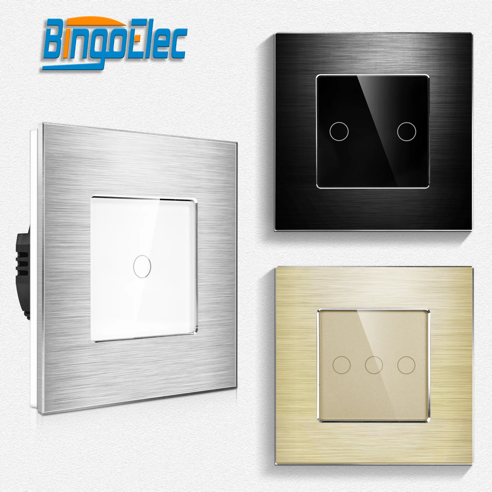 Bingoelec Wholesale non Wifi 2000W Touch Switch 2gang 2way Home Wall switch Light Switch with Aluminum panel