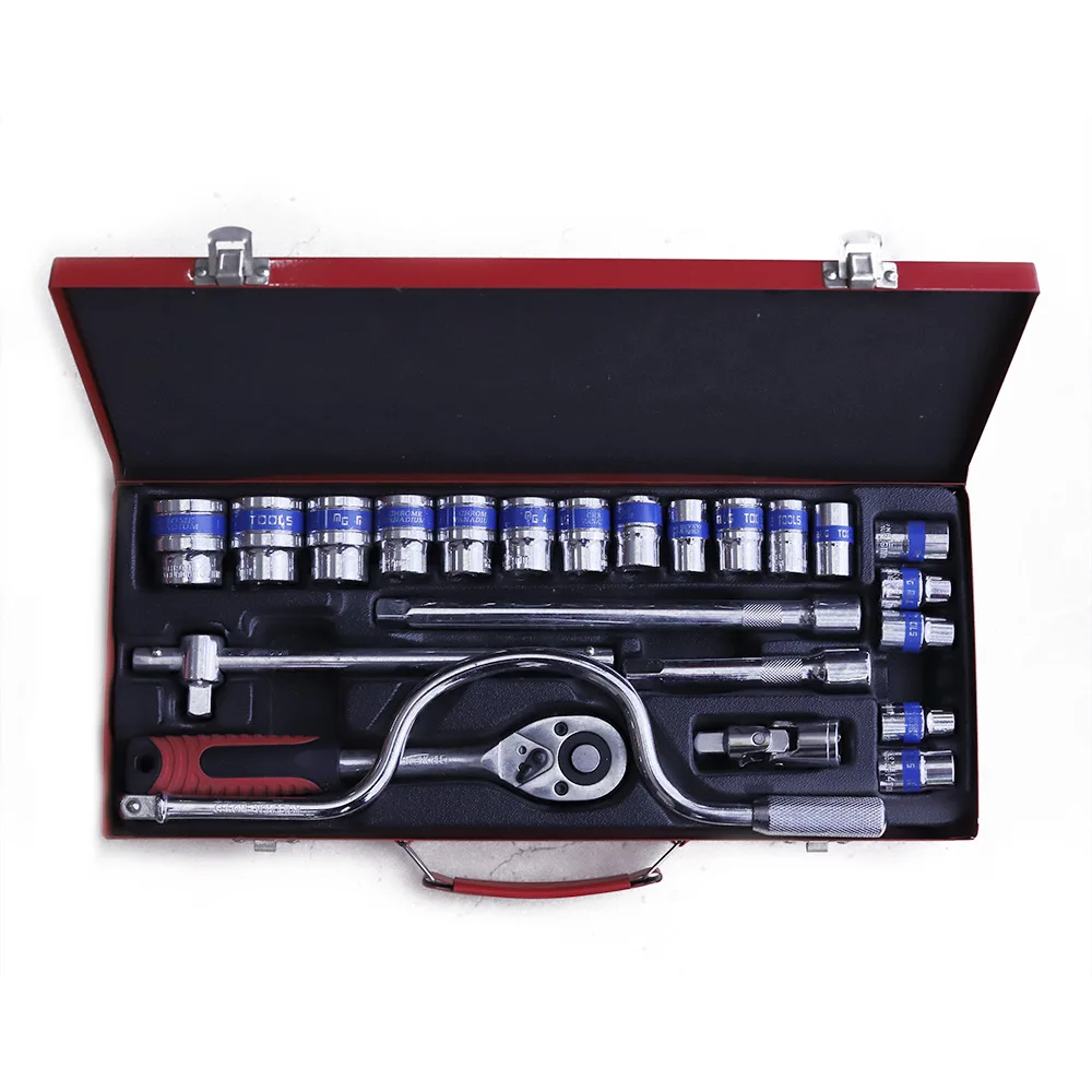 24pcs 1/2 Chrome Vanadium Steel car repair tool box and spanner ratchet wrench socket set
