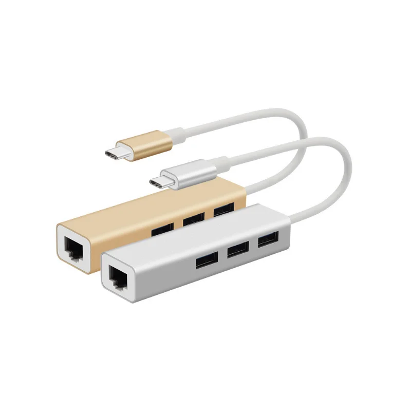 3 Ports 4 in 1 RJ45 LAN Adapter USB 3.0 Type C to Rj45 Gigabit LAN Ethernet Adapter for MacBook Laptop Computer Accessories