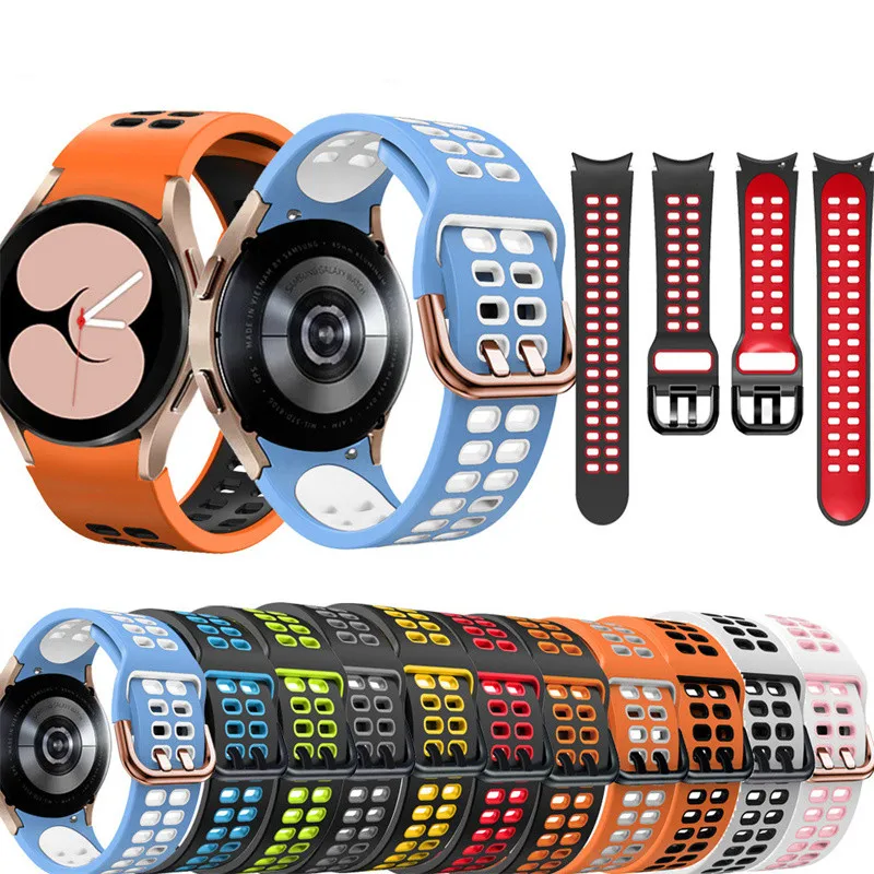 Double Colors Sport Silicone Watch Band For Samsung Galaxy Watch 4 Classic 46mm 42mm Galaxy Watch4 44mm 40mm Strap