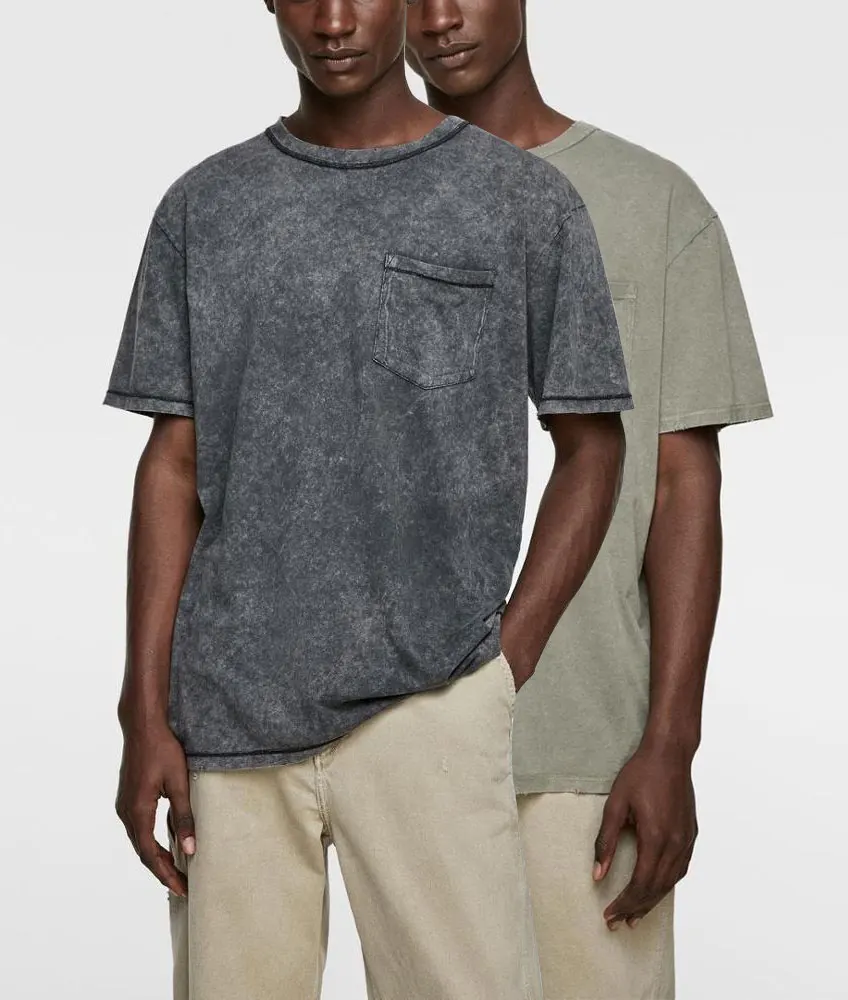 Short Sleeve Casual soft screen printing embroidery pocket wholesale men denim style washed t shirt