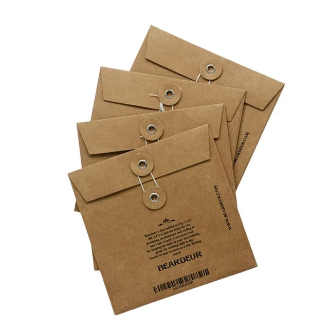 
Fashion Design OEM Mini Brown Printed Padded Paper Gift Envelope With String 